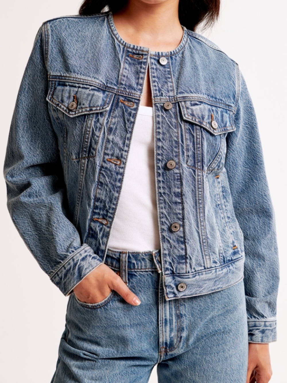 Abercrombie & Fitch Collarless Jean Jacket